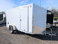 Amera-Lite 6x12 V-Nose Aluminum Enclosed Trailer with Rear Spoiler — White Front 3/4 View
