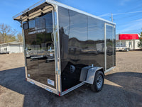 Amera-Lite 6x12 Black Aluminum Enclosed Trailer Rear View with Spoiler and LED Loading Lights