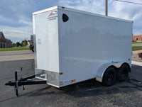 American Hauler 6x12 Tandem Axle Enclosed Cargo Trailer w Ramp Door - White - Stock #36633 - 2,700 lbs, 6x12 - close-up view 