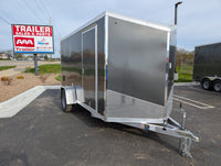 Amerilite ALL Aluminum 6x12 V Nose With Ramp Door Cargo / Enclosed Trailer -Stock# 200182 - 905 lbs, 6x12 - close-up view | A