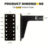Black metal bracket with dimensions labeled on a white background