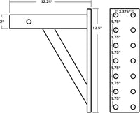 Buyers Products PM812 pintle mount side profile showing welded support bracket and 12.5 inch plate height
