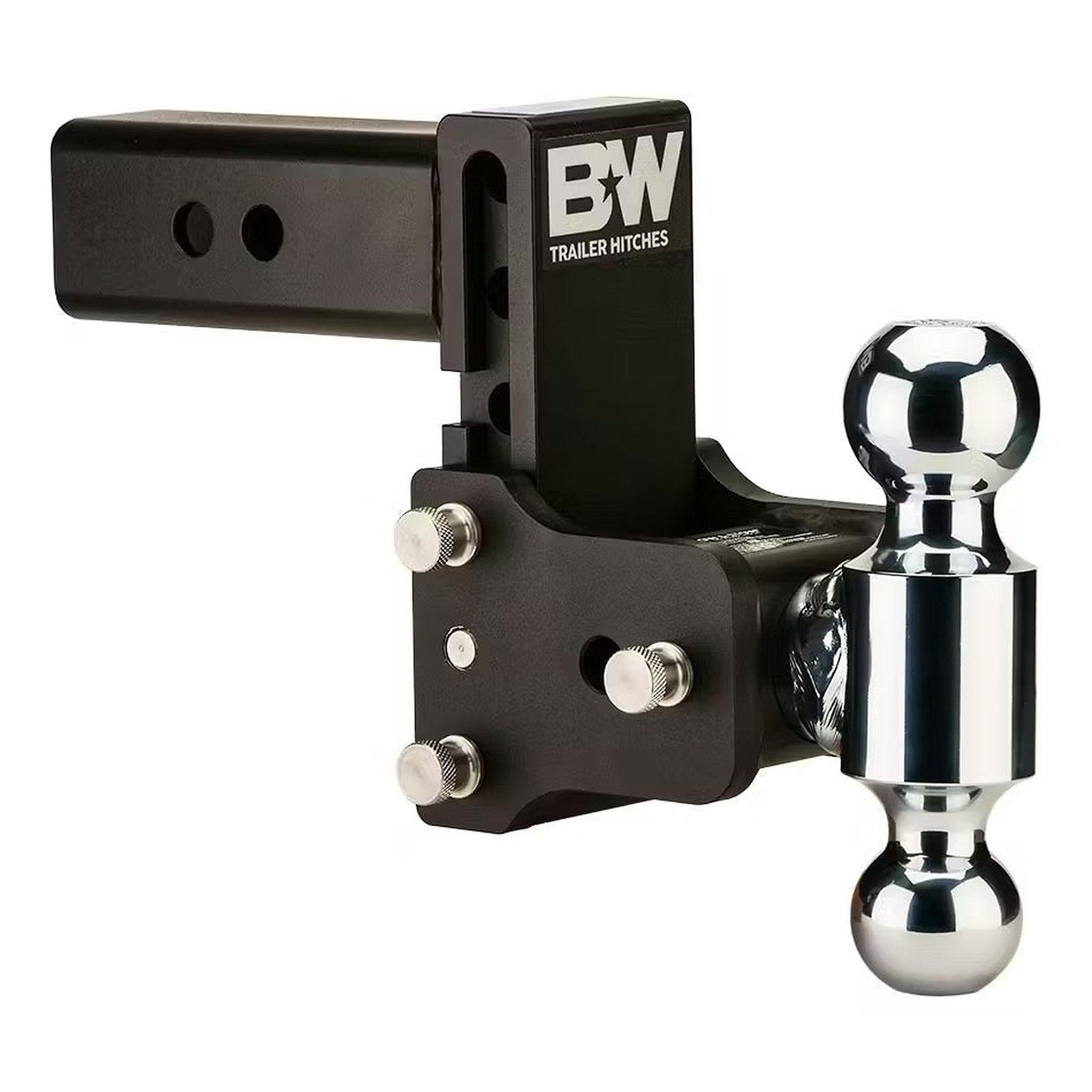 B&W Tow & Stow Adjustable Ball Mount – 2.5" Receiver – Dual Ball (2" & 2-5/16") – 5" Drop / 4.5" Rise – Black
