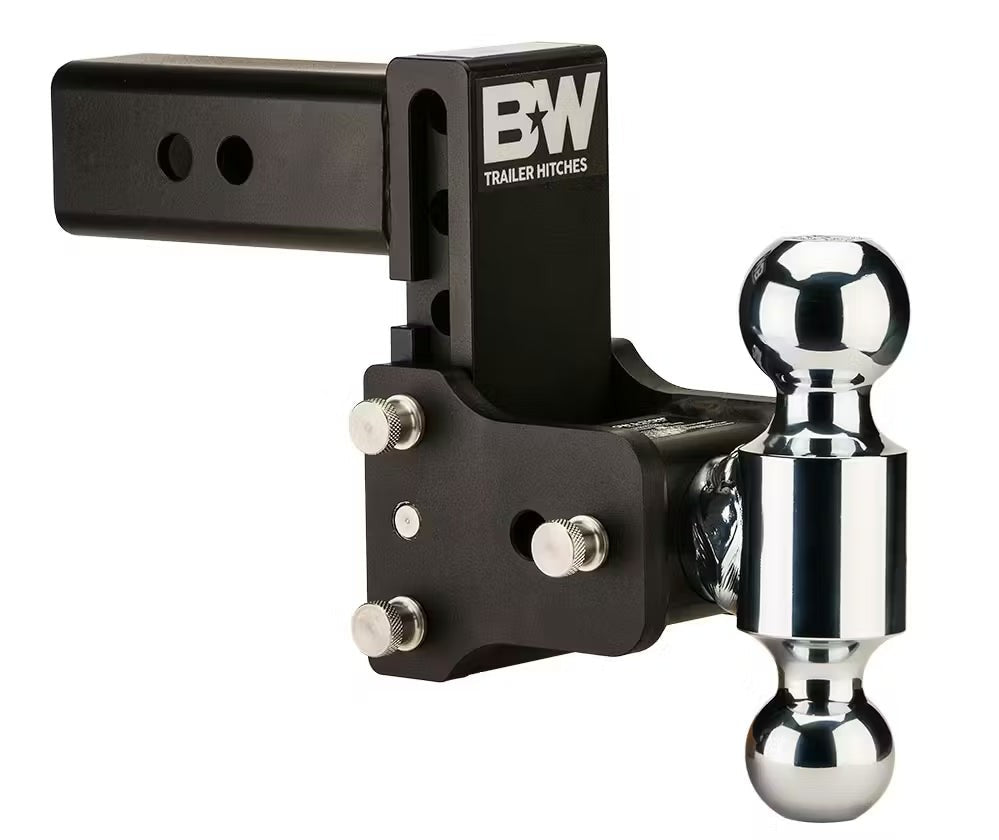 B&W Tow & Stow Adjustable Ball Mount – 2.5" Receiver – Dual Ball (2" & 2-5/16") – 5" Drop / 4.5" Rise – Black