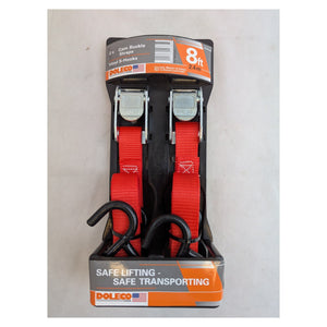 Doleco USA Tie-Down Cam Buckle Strap 1" x 8' Lashing Strap (Pack of 2) - full product view | AAA Trailer