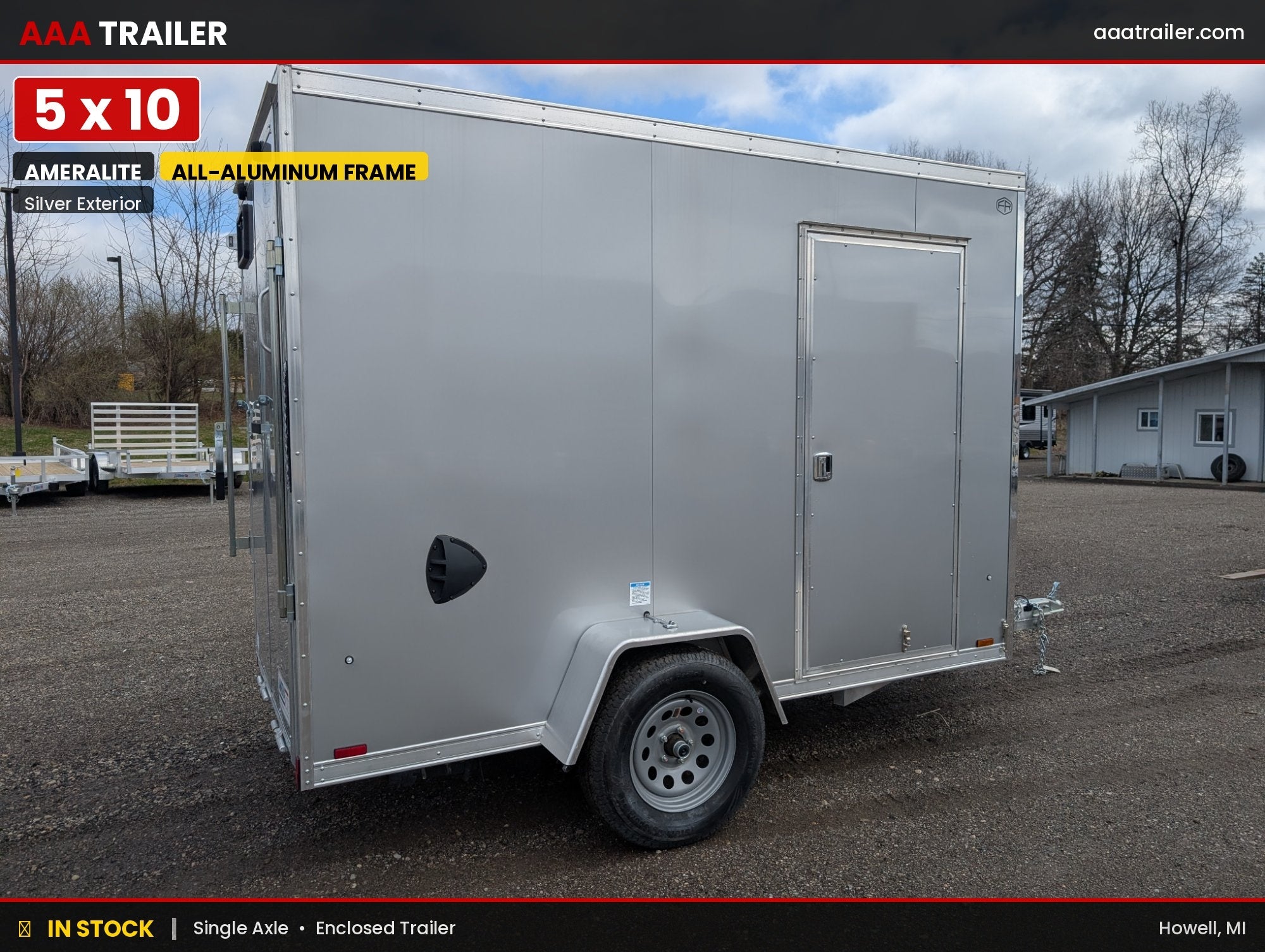 AmeraLite Lite 5x10 V-Nose Aluminum Enclosed Cargo Trailer | ALLL510SA