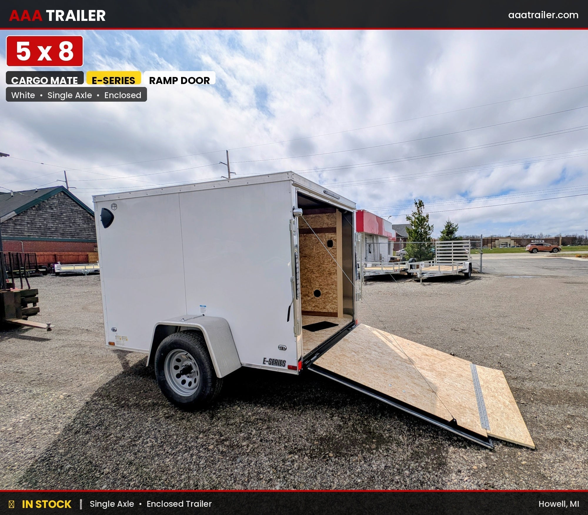 Cargo Mate E Series 5x8 Cargo Trailer w Ramp Door - White - Stock# 124868