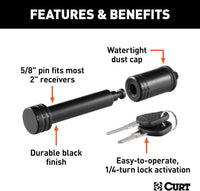 CURT 23518 Black Barbell Hitch Lock – 5/8" Pin | Fits 2" Receiver | Anti-Theft Trailer Hitch Lock - 1 lb - detail view | AAA 