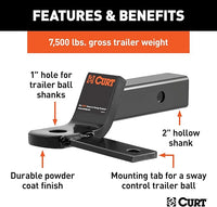 CURT 45820 Anti Sway Trailer Hitch Ball Mount, Fits 2-Inch Receiver, 7,500 lbs, 1-Inch and 5/8-Inch Holes, 2-In Drop - altern