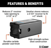CURT Trailer Hitch Receiver Adapter Sleeve Set – 3" to 2-1/2" & 2" Reducer | Heavy-Duty Steel - close-up view | AAA Trailer