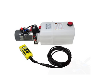 Powerhoist DC-45520 / KTI DC4834 12V double-acting hydraulic pump with 3-button wired pendant and 6 quart reservoir