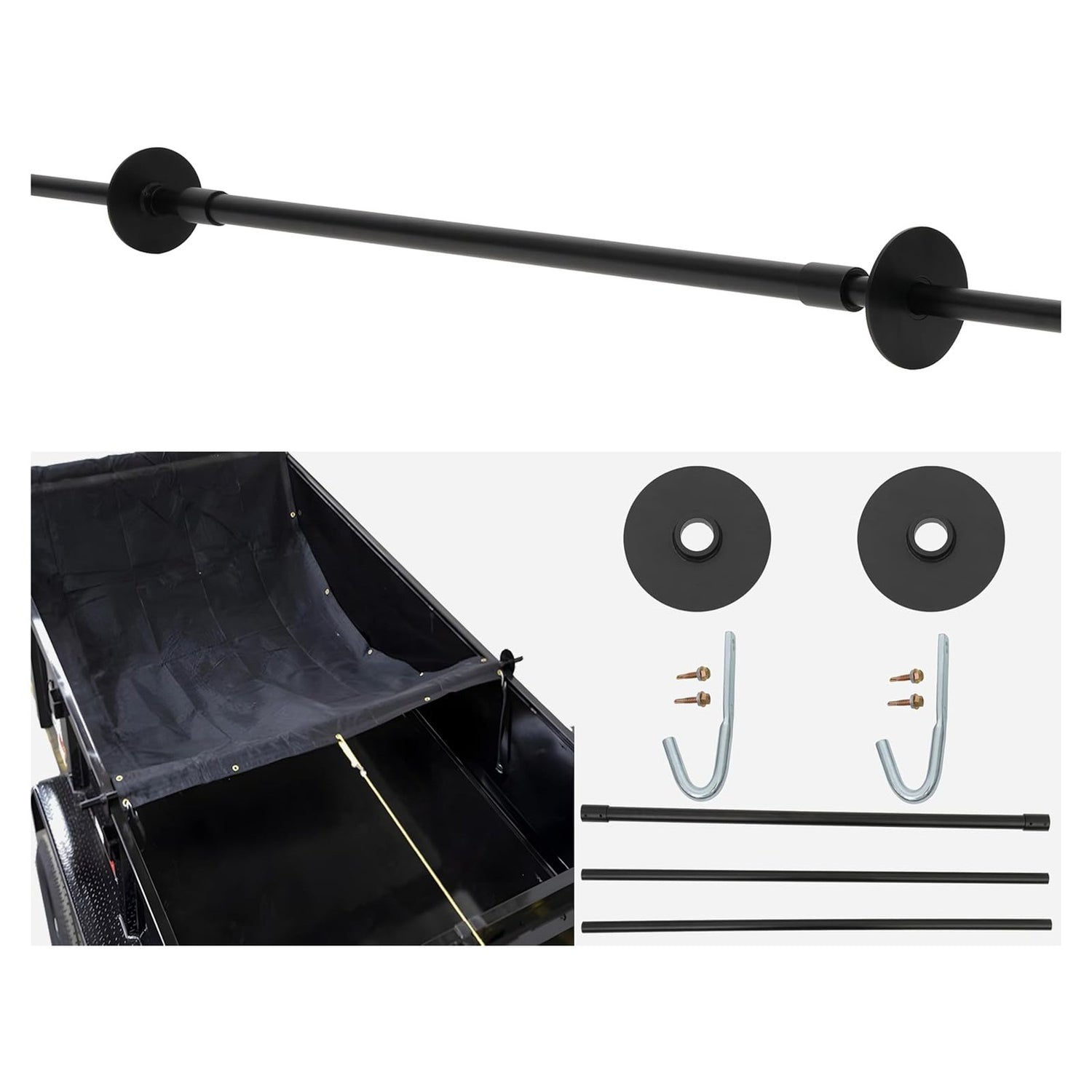 Dump Trailer Rear Tarp Bar, 100” Adjustable Extension Tarp Retention Pull Bar - full product view | AAA Trailer