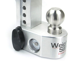 Metal Weigh Safe trailer hitch with ball and Weight Safe branding on a white background