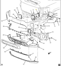 GM Front Bumper Assembly Schematic — Item #33 is the 84540583 Parking Aid Sensor Wiring Harness Location | AAA Trailer