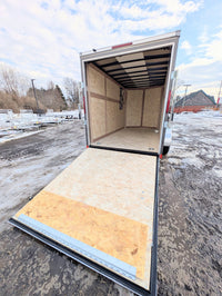 American Hauler 6x12 Enclosed Cargo Trailer w Ramp Door - GRAY - Stock# 37303 - 2,700 lbs, 6x12 - close-up view | AAA Trailer