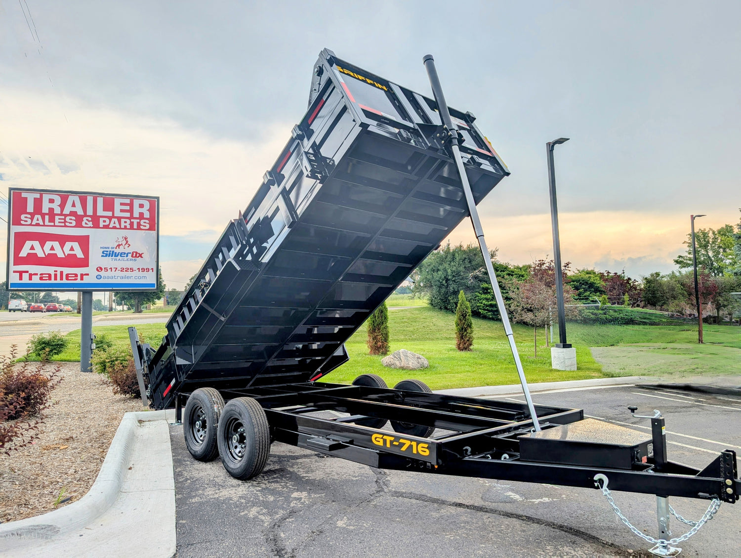 Griffin 7x16 Dump Trailer for Sale – 14K GVWR Tandem Axle Hydraulic w/ Tarp Kit - 14,000 lb, 7x14 - full product view | AAA T