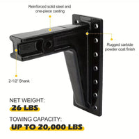 Heavy-Duty 6-Position Adjustable Pintle Hitch for 2.5" Receiver - detail view | AAA Trailer
