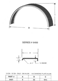 Kampco 32x9 Smooth Aluminum Single Axle Round Trailer Fender - One Fender - 32x9 - detail view | AAA Trailer