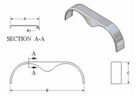 Kampco 6001-16 round steel tandem trailer fender 10-3/4 x 72 with teardrop valance — profile view