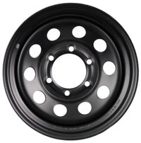 Kenda 15" x 6" black modular steel trailer wheel – face view showing 6 on 5.5" bolt pattern, 10-hole mod design, 2,860 lb capacity