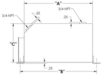 KTI 8181-series poly reservoir — top plan view showing Length "A", dual 3/4 NPT ports, and body width