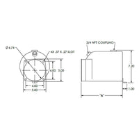 KTI 8282-10-K 10-Quart Poly Reservoir — mounting face diagram showing 4.74" opening, 4.00" bolt circle, 4x slot pattern
