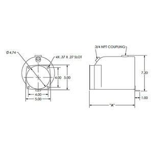 KTI 8282-10-K 10-Quart Poly Reservoir — mounting face diagram showing 4.74" opening, 4.00" bolt circle, 4x slot pattern