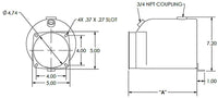 KTI 8282-10-K 10-Quart Poly Reservoir — mounting face diagram showing 4.74" opening, 4.00" bolt circle, 4x slot pattern