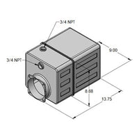 KTI 8484-16-K 12.25-Quart Poly Reservoir — isometric view showing 8484-style body (13.75" x 8.88" x 9.00"), dual 3/4 NPT ports