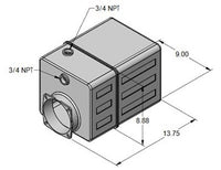 KTI 8484-16-K 12.25-Quart Poly Reservoir — isometric view showing 8484-style body (13.75" x 8.88" x 9.00"), dual 3/4 NPT ports
