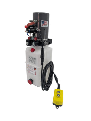 KTI DC36RA / DC-45597 Hydraulic Pump – 12V Double Acting Dump Trailer Power Unit – full product view, 12V, double acting, 3200 PSI Port A / 1500 PSI Port B | AAA Trailer