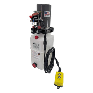 KTI DC36RA / DC-45597 Hydraulic Pump – 12V Double Acting Dump Trailer Power Unit – full product view, 12V, double acting, 3200 PSI Port A / 1500 PSI Port B | AAA Trailer
