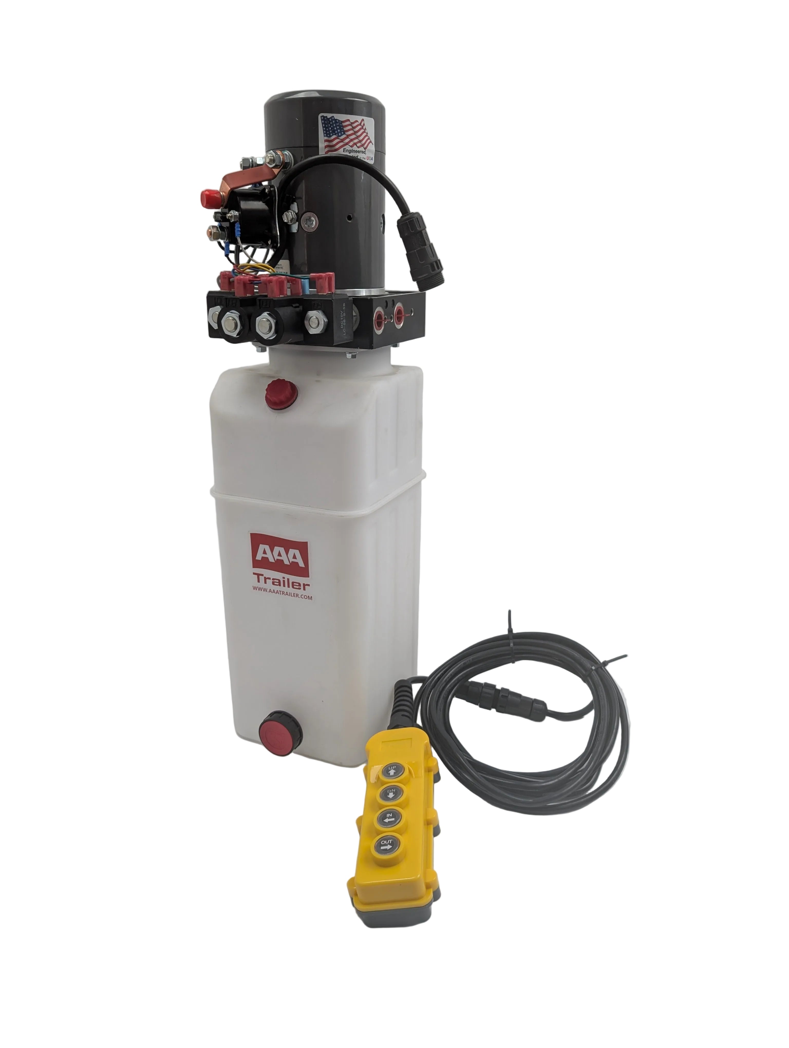 KTI DC46RA / DC-4586 Hydraulic Pump - 12V Double Acting Dump Trailer Power Unit, 4-Button Wired Remote, 6 Quart Reservoir