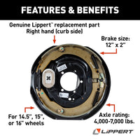 Lippert Components 122259: 12'' X 2'' Lh Electric Brake Assembly - 7,000 lbs - close-up view | AAA Trailer