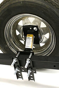 MaxxHaul 80071 Powder Coat Black Trailer Spare Carrier with Tire Locking Bracket - detail view | AAA Trailer