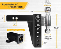 Maxxhaul Adjustable trailer hitch 2" receiver 6.5" drop - 7.5" rise  - Dual Ball Mount 2" & 2 5/16" Model70380 - component de