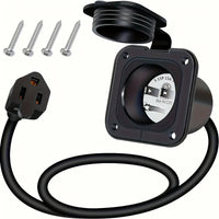 15 Amp 125V RV Power Inlet Plug – NEMA 5-15RV – 18″ Extension Cord – ETL Approved – Black - 125V - detail view | AAA Trailer