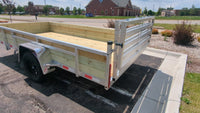 Silver Ox 7x14 aluminum ATV trailer with 18 inch wood sides and folding rear ramp gate - walkaround video at AAA Trailer in Howell Michigan