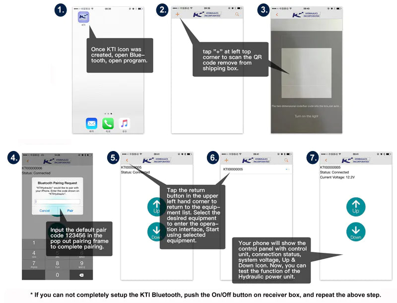 KTI KWR-005 Bluetooth Wireless Hydraulic Controller 4 Pin for 2 Button Remote