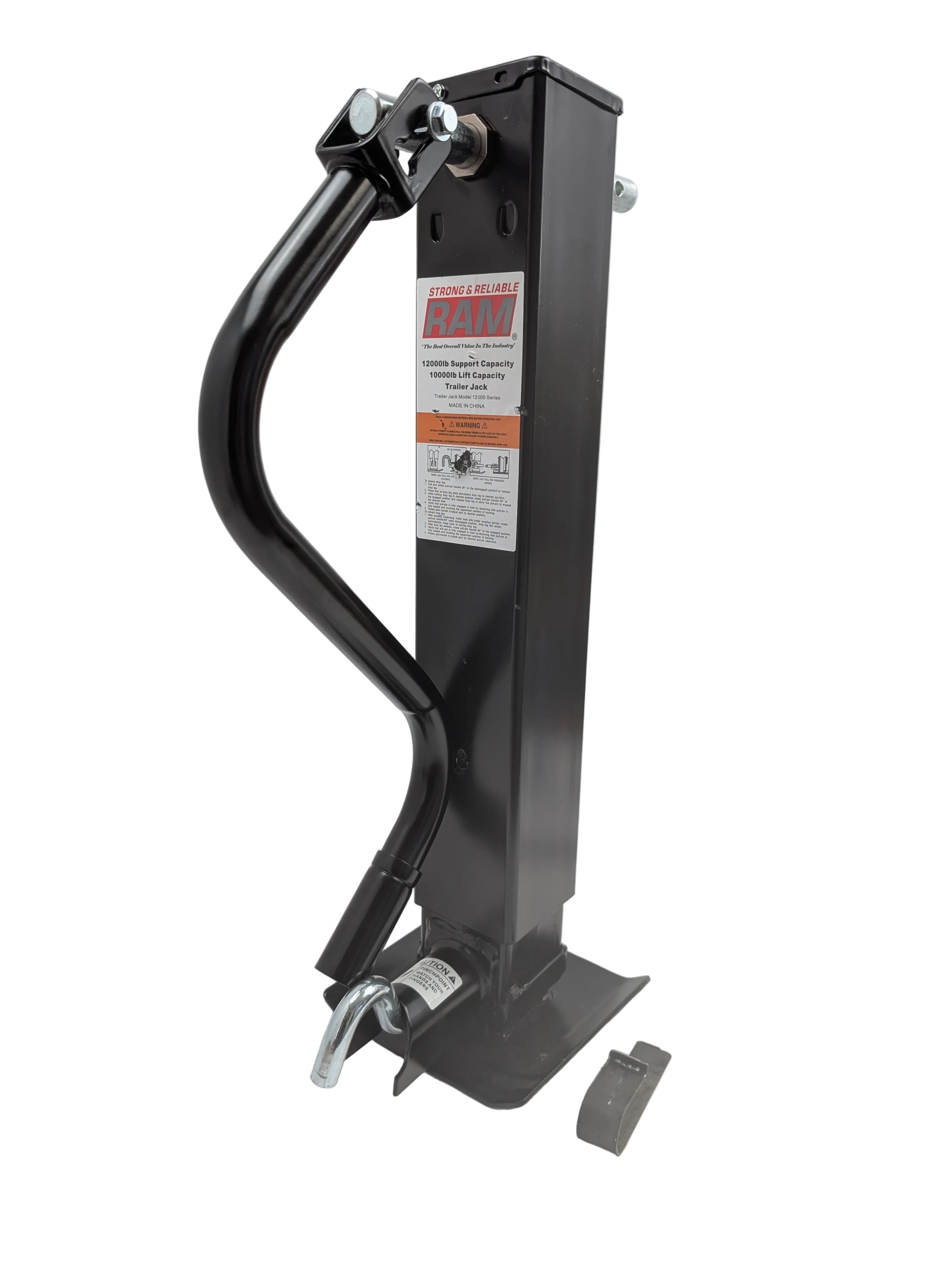 RAM 12,000 lb Sidewind Drop Leg Jack – Square Direct-Weld, Spring Return, Side Pull Pin, 4″ Tube