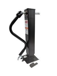 RAM 12,000 lb sidewind drop leg square trailer jack – side view showing 12,000 lb support / 10,000 lb lift capacity spec label and drop-leg release pin