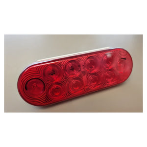Red 6-1/2" oval LED trailer stop/tail/turn light – front view, red lens with 10 LED diodes, DOT FMVSS 108