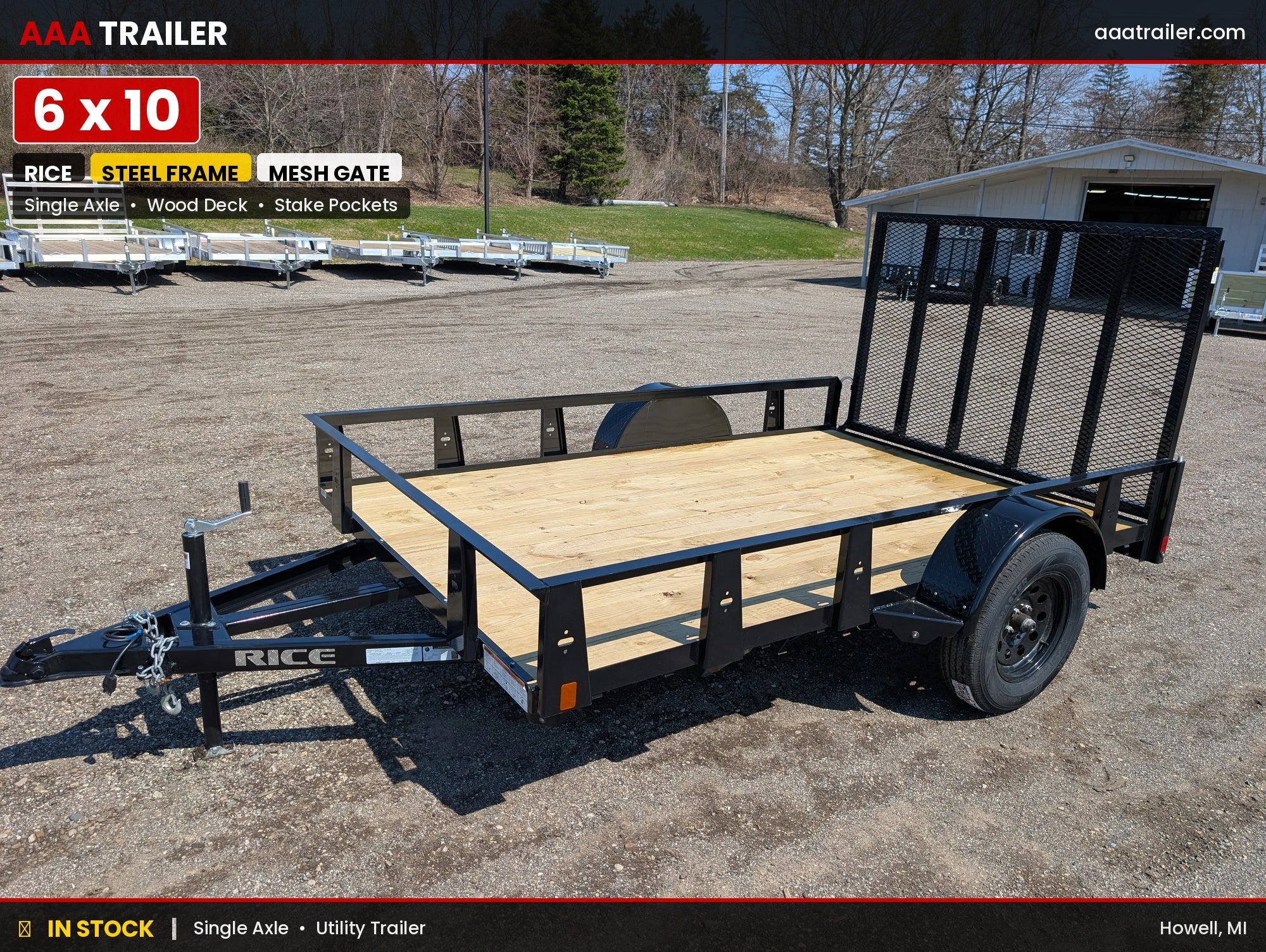 Rice 6x10 Powder Coated Steel Utility Trailer w Ramp Gate
