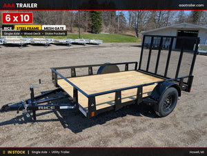 Rice 6x10 Powder Coated Steel Utility Trailer w Ramp Gate - 3,500 lb, 6x10 - full product view | AAA Trailer