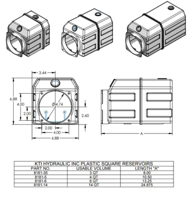 KTI Dump Trailer Hydraulics 6 Quart Plastic Reservoir tank kit with hardware