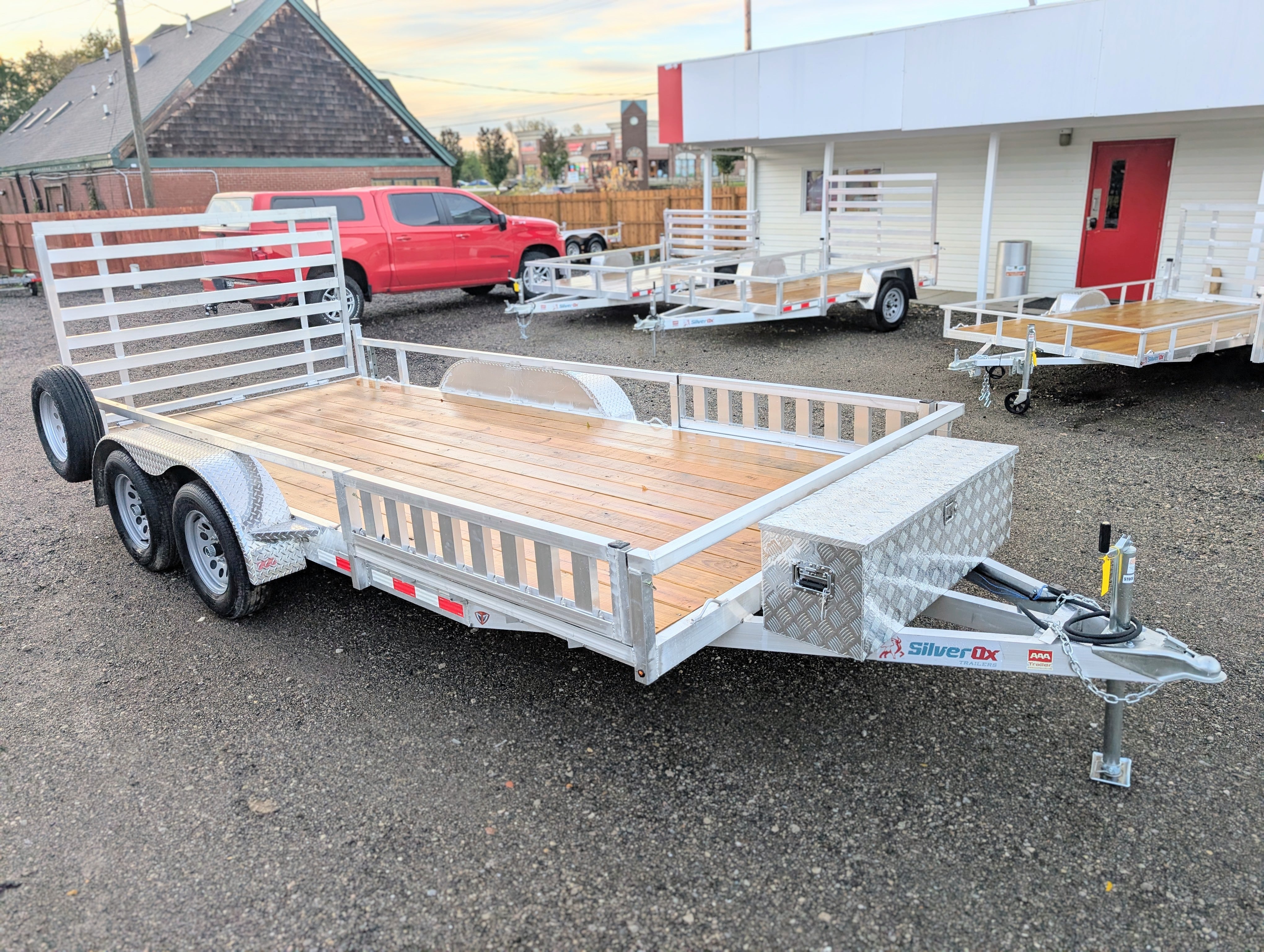 Silver Ox 7x16 Tandem Axle Aluminum Utility Trailer with HD, Side Ramps, Tongue Box & Spare Tire