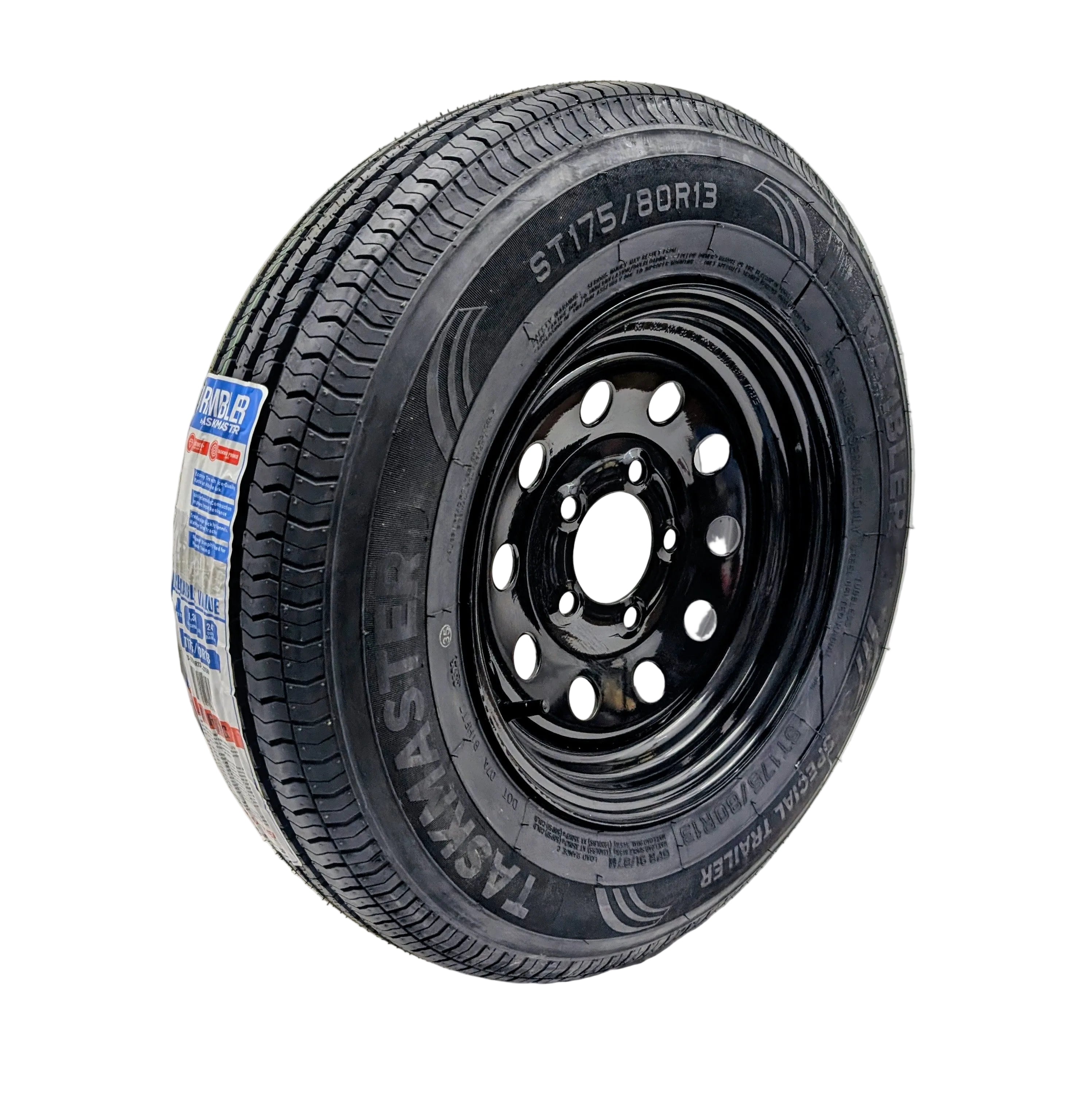 175/80R13 BLACK Steel Modular Wheel with Rambler Radial Tire 5x4.5 Bolt Pattern