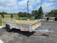 Silver Ox 7x14 aluminum ATV trailer - interior deck view from rear showing tie down points