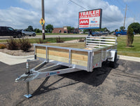 Silver Ox 7x14 aluminum ATV trailer with 18 inch wood sides and folding rear ramp gate - main product photo at AAA Trailer in Howell Michigan