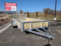 Silver Ox 7x14 aluminum trailer with 18 inch wood sides and folding rear ramp gate - main photo at AAA Trailer in Howell Michigan